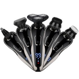 1Pack 5 In 1 Electric Razor Shaver Rechargeable Cordless Head Beard Trimmer Shaver Kit IPX6 Waterproof Dry Wet Grooming Kit (Option: Black)