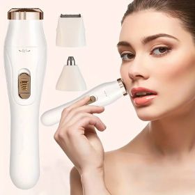 3 In 1 Eyebrow Ear Nose Beard Trimmer Set Hair Remover Clipper Shaver USB  Rechargeable (Option: White)