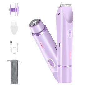 1Pc 2 In 1 Bikini Trimmer For Women Dual Head Cordless Body Shaver IPX7 Waterproof Rechargeable Pubic Hair Razor Wet And Dry Use For Bikini Under (Option: Purple)